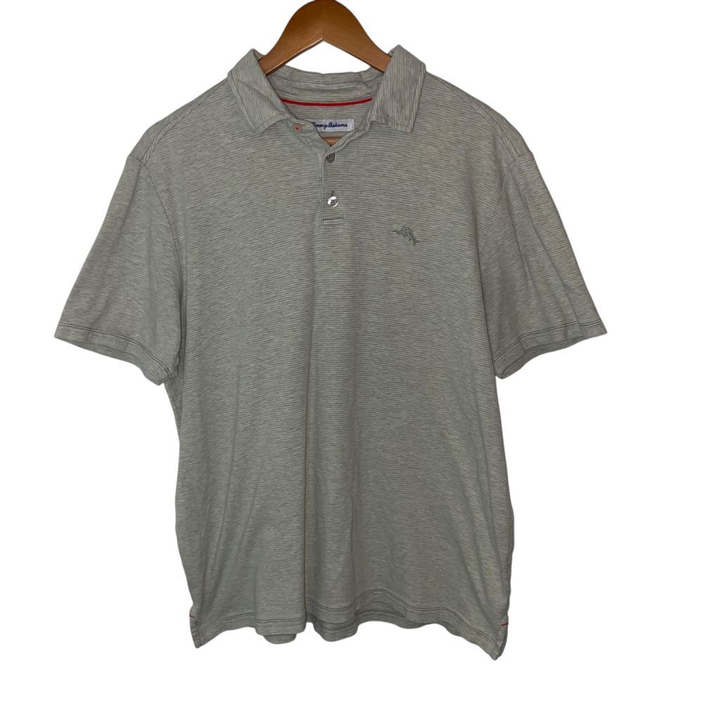 Tommy Bahama Gray Striped Polo Shirt Casual Cotton Golf Beach Resort Wear Size M